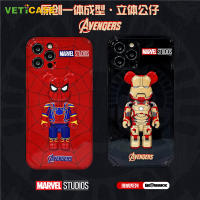 เคสโทรศัพท์ Marvel Iron Man Spiderman 3D,เคสโทรศัพท์ลายหมีอิฐสำหรับ Apple IPhone 11 12 13 Pro X XS Max XR 8 7Plus TPU นิ่มเคสฝาหลังสีดำแดงฟ้า