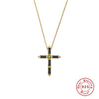 AIDE 925 Sterling Silver Simple Zirconia Cross Pendant Necklace For Women Black Green Gold Chain Necklace Wedding Jewelry