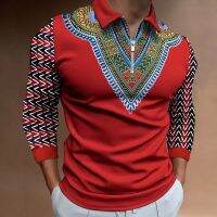 【CC】◊✽♈  2022 African Print Sleeve Polo Shirt Mens casual retro ethnic European size S-3XL