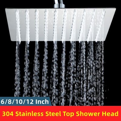 Good Quality 304 Stainless Steel Rainfall Shower Head Square&amp;Round 6/8/10/12 Inch Top Spray Bathroom Showerhead Accessories Showerheads