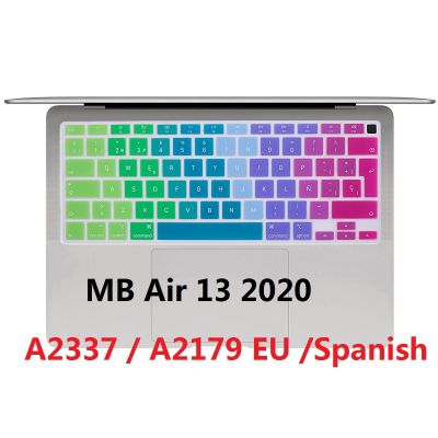 EU Soft Spanish Cover for Macbook Air 13 2020 A2179 / Air 2020 M1 Chip A2337 EU Spanish Rainbow Silicon Keyboard Cover Skin Keyboard Accessories