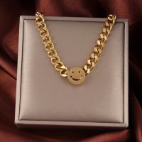 【Preflow ornament】 StainlessGold Color SimpleHip HopSmiling Face For Women Clavicle Chain Chunky Chain Choker