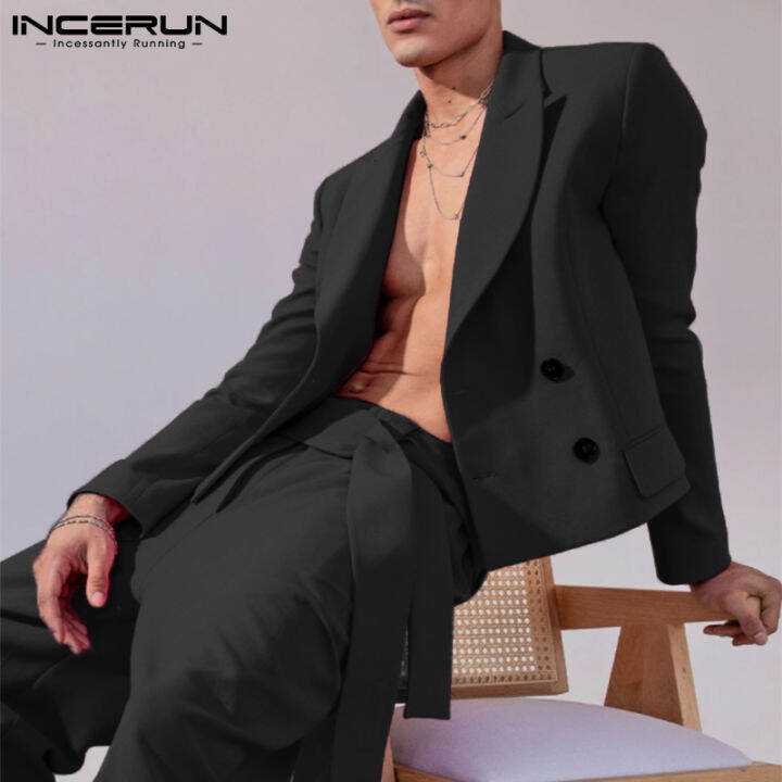 hnf531-incerun-เสื้อแจ็คเก็ตแขนยาวกระดุมสองแถวเสื้อโค้ทแฟชั่นสไตล์ตะวันตกสำหรับผู้ชาย