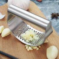 Stainless Steel Garlic Press with Handle Rocker Garlic Crusher Squeezer Slicer Mincer Chopper with Silicone Tube Peeler Clean