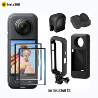 ชุดอุปกรณ์เสริมกล้องแอคชั่นสำหรับ Insta360 X3-กรอบหุ้มกล้องพร้อมอะแดปเตอร์ด้าย1/4 ",เคสป้องกันซิลิโคน,ฝาปิดเลนส์,อุปกรณ์ป้องกันหน้าจอ