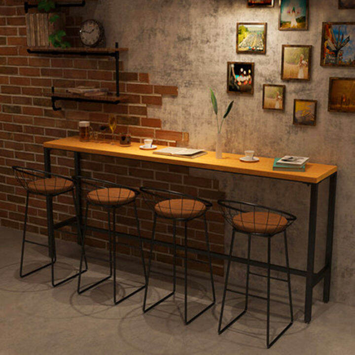 Retro solid wood bar table Home milk tea shop long narrow table against