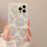 เคสโทรศัพท์ลายดอกไม้สีฟ้าสำหรับ iPhone 13 11 Pro 7 8 Plus 12 14 Pro Max 13 12 X XS Max SE 2022 2020 XR 12 Mini Case เคสโทรศัพท์ซิลิโคนเวฟนุ่ม