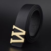 mens belts luxury genuine leather brand Smooth buckle W letter gold Black famous Designer Cowskin Strap Wide Belt Luxe marque Belts