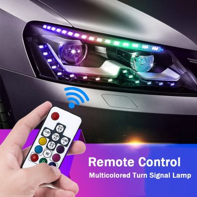 LED Car Daytime Running Light Waterproof Flowing RGB Waterproof DRL Multicolor Light Strip Turn Signal Lights For Headlight