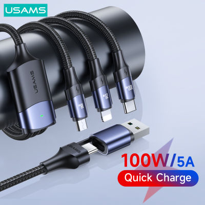 USAMS PD 100W 3 In 2 Fast Charging Data Cable สำหรับ 14 13 12 Mini Pro Max Air Pro Xiaomi Samsung