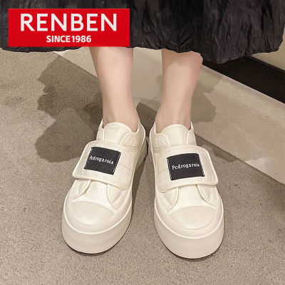 RENBEN รองเท้าบิสกิตแบบตีนตุ๊กแกสำหรับผู้หญิง,รองเท้าสีขาวลำลองใหม่แพลตฟอร์มรองเท้าผ้าใบรองเท้าผู้หญิง