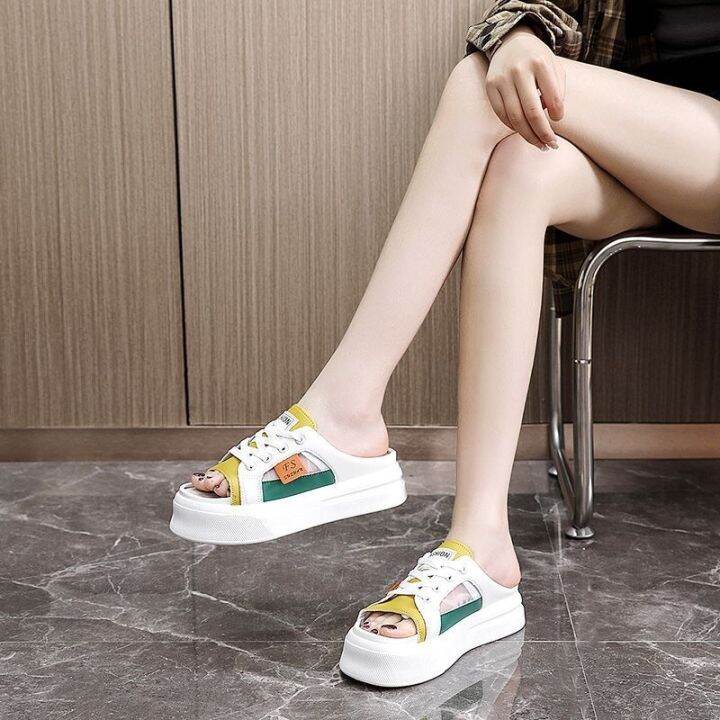 july-plover-summer-two-wear-slip-on-sandals-female-2023-net-red-hot-style-thick-soled-all-match-breathable-casual-white-shoes