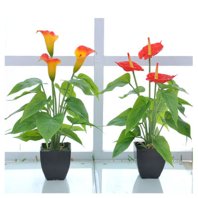 Potted Anthurium Flower Artificial Plant Fake Bonsai with Pots Home Campus Shopping Mall Decoration High-quality Potted Plants