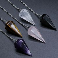 【YF】◆  Big Size Stone Pendant Amethysts Tiger Cone Pink Amulet Men Healing Pendulum