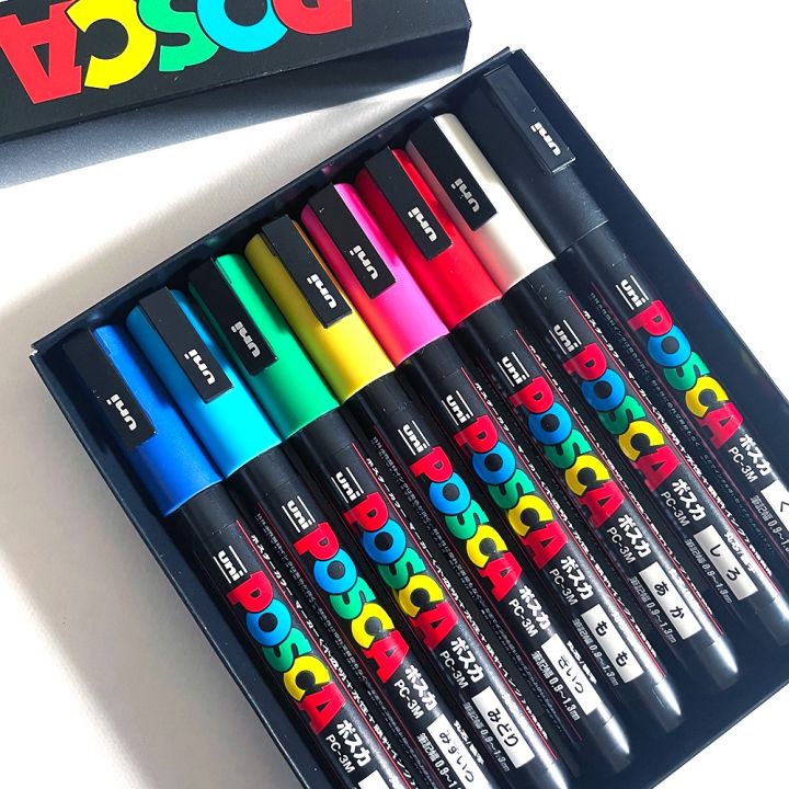 UNI POSCA Fine Tip 8 Colors Set PC-3M Water-Based Colour Paint Marker Made  in Japan Water Soluble Mixable Layable Water Based Marker Direct from Japan