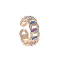 Pas Enamel Cuban Link Chain Shaped Open Adjusted Finger Women Rings Fashion Colorful Jewelry