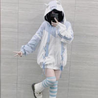 Y2k Hoodie Zip Harajuku Kawaii เสื้อผ้า Super Zipper Hooded Sweatshirt ผู้หญิงใหม่ญี่ปุ่น Casual แฟชั่น Gothic Coat Jacket Top