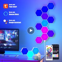 Tuya Smart RGB Hexagonal Led Quantum Lamp WiFi Ambient Night Lights Led Hexagon Panel Lighting For Game Room Bedroom Wall Decor Night Lights