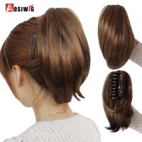 AOSIWIG Synthetic Short Straight Claw Clip In Ponytail Cute Girls Hair Heat Resistant Black Gray Red Extensions Wig Hairpiece Wig  Hair Extensions  Pa