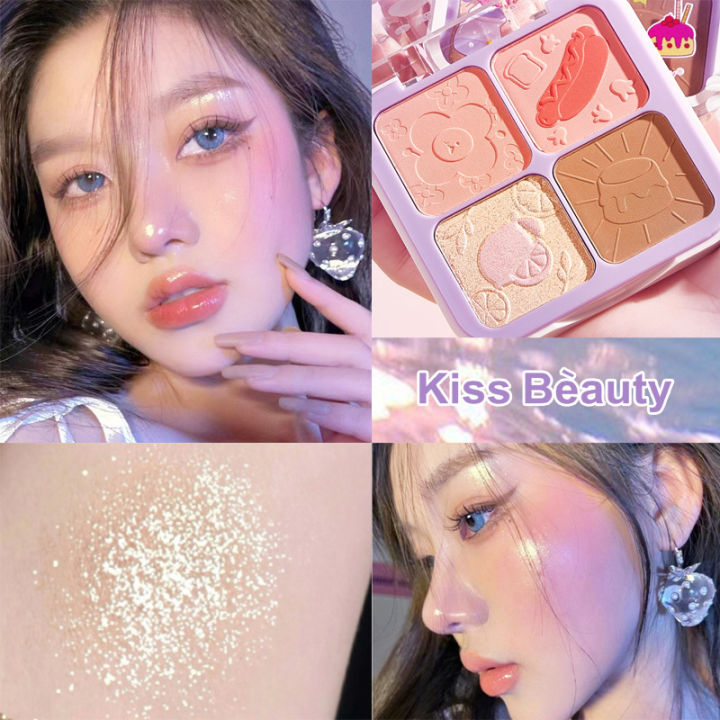 4-color-peach-blush-palette-เครื่องสำอางแต่งหน้าเกาหลี-blush-highlight-trimming-powder-all-in-one-palette-creat-natural-nude-makeup