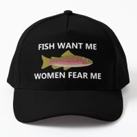 Fish Want Me Women Fear Me White Baseball Cap Hat Casual Sport Black Bonnet Czapka Summer Sun Casquette Snapback Women Fish