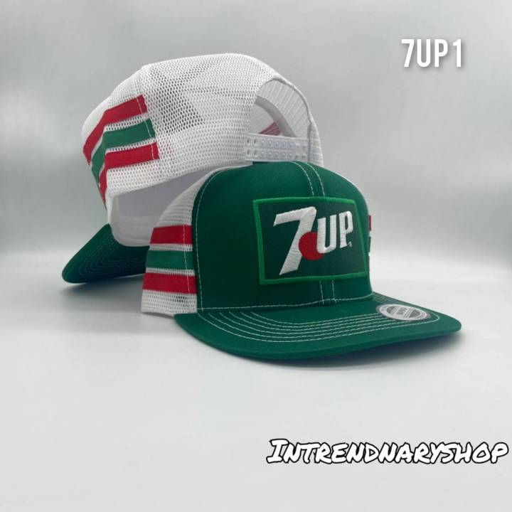 หมวก-หมวกตาข่าย-หมวกวินเทจ-หมวกแนววินเทจ-โลโก้-7up-hiphop-หมวกเต็มใบ-cap-fashion-vintage-summer-2566