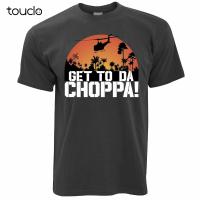 Mens Get To Da Choppa T Shirt Retro 80S Action Movie Parody Predator Tee