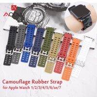 ▪﹉✢ สายยางสำหรับ Apple Watch iwatch 7 6 5 4 3 2 SE 41mm 45mm 38mm 42mm 40mm 44mm Camo ผู้ชายผู้หญิง TPU สร้อยข้อมือกันน้ำ