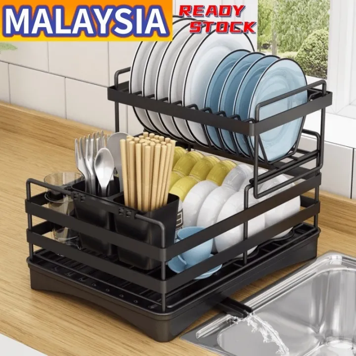 2 Tier Rak Pinggan Auto Drainer Tray Stainless Steel Kitchen Organizer ...