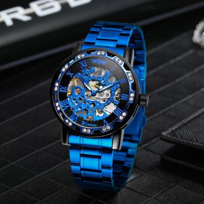 Winner Luxury Transparent Men Wristwatch Case Fashion Diamond Luminous Gear Movement Watch Man Skeleton Mechanical Hand Wind