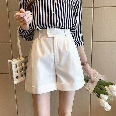 เกาหลีแฟชั่นกางเกงขาสั้นเสื้อผ้าสตรี2022ฤดูร้อนใหม่ Slim พับ A-Line Casual Solid Basic กางเกงขาสั้นเอวสูง Feminino
