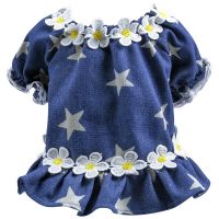 Pet clothes dog cat dress Princess bubble sleeve star denim spring summer cardigan fashion Cowboy flower Beautiful lovely Dresses