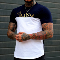 T-shirt For Men Letter King O-neck Men Top Daily Casual Clothing Vintage Sportswear Loose Oversized Clothes Trend Short Sleeves