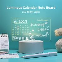 【CW】 Led Night Transparent Calendar Note Board Erasable Message Household Memo Desktop Small Table Lamp