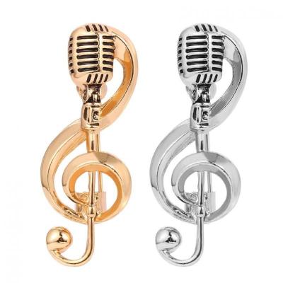 Exquisitely Creative Microphone Note Brooch Pin for Men Women Temperament All-Match Jewelry Gift