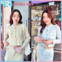 Maria Closet set ชุดเซ็ตกระโปรง เสื้อครอปแขนยาวลายทาง + กระโปรงสั้น สไตล์เกาหลี น่ารักๆ Soclothes