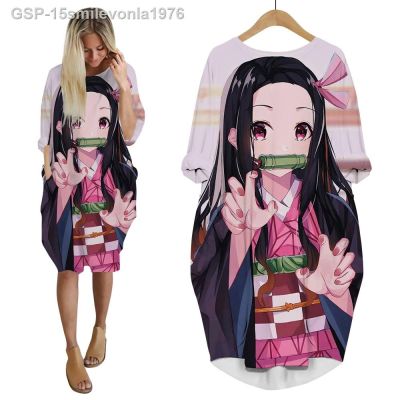 อะนิเมะ15smilevonla1976 CLOOCL-Vestido Assino De Demônios Feminino Kamado Nezuko Impressão 3D Vestidos Feminos Soltos Manga Comprida Vestido Estilo Fashion Bolso