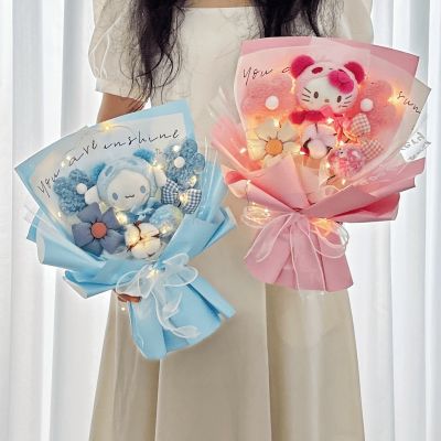 Sanrio Plush Doll Bouquet Gift Cartoon Kuromi Kt Cat Cinnamoroll My Melody Plush Toys Valentines Day Girl Friend Gifts
