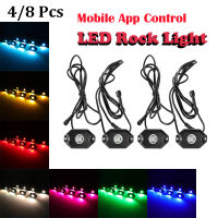 Q 48 Pcs LM-RGB LED Rock Light Multicolor ตกแต่งบรรยากาศ Hub โคมไฟบลูทูธสำหรับ Jeep Offroad รถบรรทุก U ล้อ Light