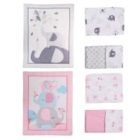 Holiday Discounts 3Pcs Baby Bedding Set Elephants Theme Crib Bedding Set Including Crib Quilt Bed Sheet Bed Skirt For Boys And Girls Sleeping Gift