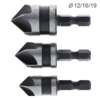 3Pcs 5ขลุ่ย90องศา Hex Shank 12-19Mm Chamfer Countersink สำหรับงานไม้เปิด