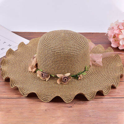 shiqinbaihuo ผู้หญิงดวงอาทิตย์หมวกใหญ่กว้างขอบชายหาด handmade ดอกไม้ฤดูร้อนฟาง Sun CAP