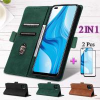 2 IN 1สำหรับ OPPO F17 Pro Reno 4 Lite OPPO เคสโทรศัพท์ A93แบบกระเป๋าสตางค์หนังพร้อมหน้าจอป้องกันเซรามิค