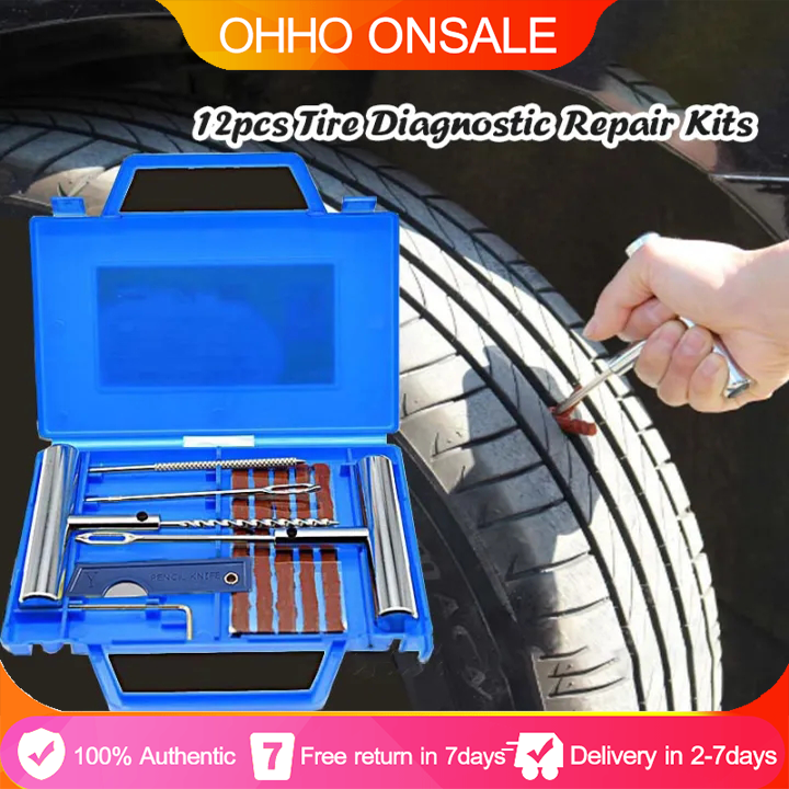 🔝Original+24hours delivery✓ Tire Repair Tools 12pcs/set Tire Puncture  Repair Tool Car and Motorcycle Tubeless Tire Repair Tools Kit with Portable  Case