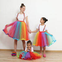 New Family Parent-Child Girls Suit Puff 5 Layers Tutu Tulle Skirt For Party Dance Children Rainbow Suspenders Gauze Skirt