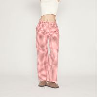 RED GINGHAM CARGO PANTS (not too many pockets ver.) กางเกงขายาว ทรงกระบอก ลายสก็อตแดง