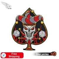 Poker Clown Skull Iron on Applique Garment Embroidery Patch for Clothing Handmade Garment T-Shirt Motorcycle MC Accessories