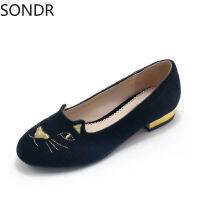 สตรีรอบนิ้วเท้ากำมะหยี่หนังเย็บปักถักร้อยแมวขี้เกียจ Espadrille ลื่นบนรองเท้าส้นต่ำสบายๆขนาดบวก2สี