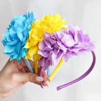 ✑∈ 3.7 Inch Big Flower Headband Hair Band for Children Girls Solid Handmade Hair Hoop Grosgrain Ribbon Hair Accessories Gifts