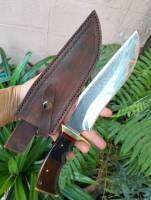 มีดโบวี่ (Bowie knife) มีดเดินป่า มีดแคมป์ มีดพก เหล็กเลื่อยวงเดือนเยอรมัน 8 .3 ‘’ ผิวไฟปัดเงาครึ่งใบ ด้ามพะยูงต่อขค. ซองหนังแท้